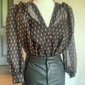 Zara - Lipstick Print Blouse/bodysuit - S